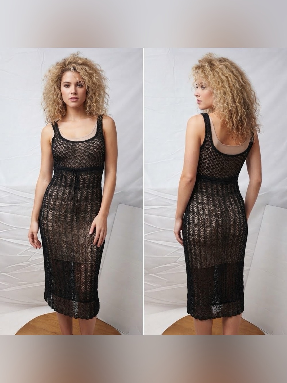 Bebe Moda Women’s M Black Crochet Lace Vintage 90s Y2K Babydoll Midi Slip Dress